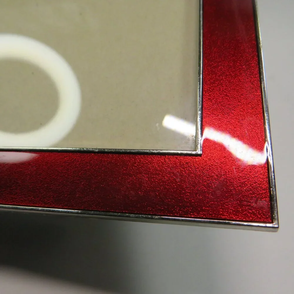 Red Enamel Metal w Rhinestone BOW Picture Frame w silver accents